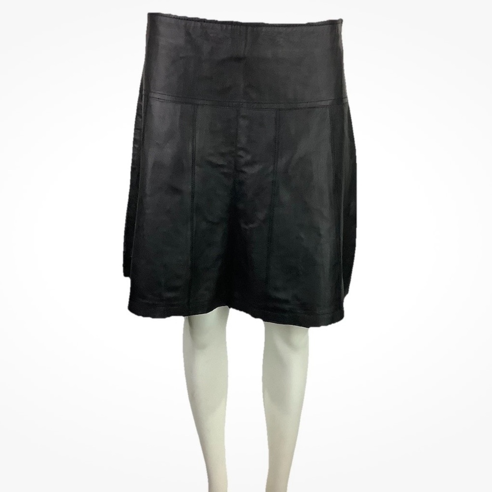 NWOT Boston Proper Sz 10 100% Leather A-Line Motorcycle Rock Club Skirt Black